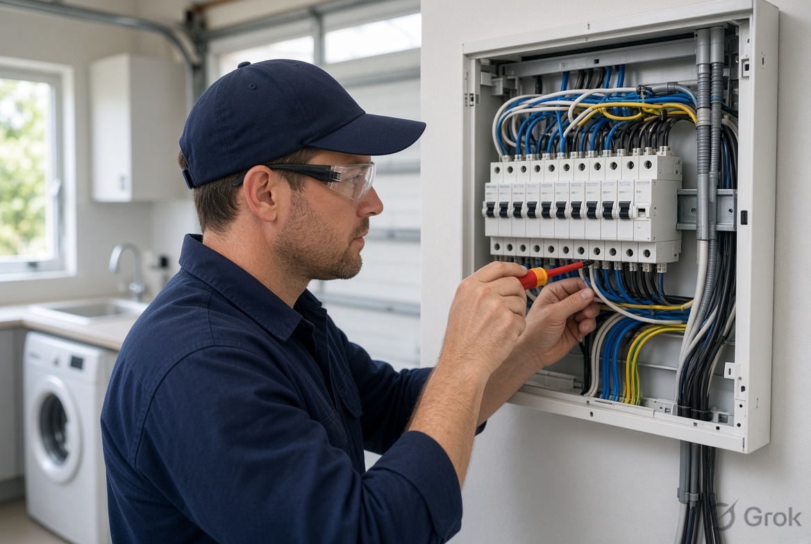 Electrician working on residential switchboard